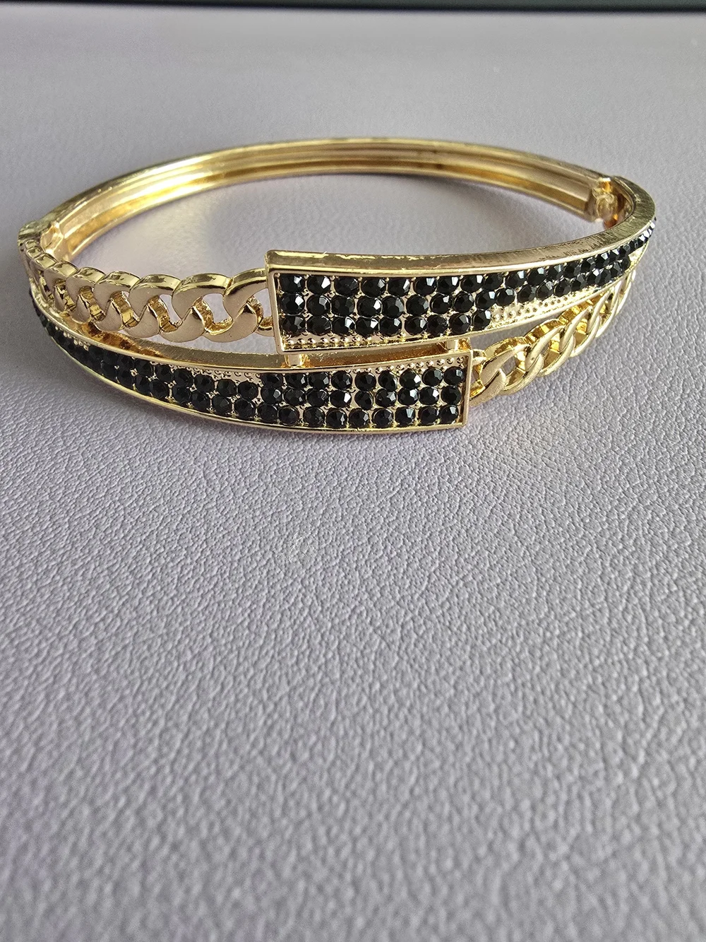 Gold-Tone Bracelet with Black Crystal Pavé Accent, Like New